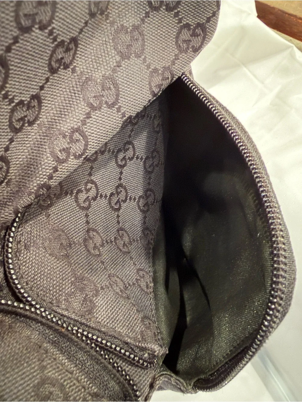 Gucci Black GG Canvas Backpack with Front Zip Pockets